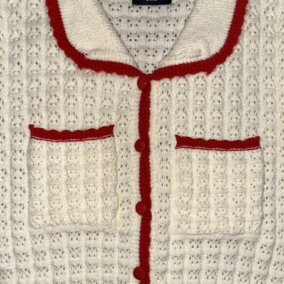 VICI Quiet Luxe Knit Cream Contrast Trim Cardigan Sweater Size Large - Picture 5 of 14
